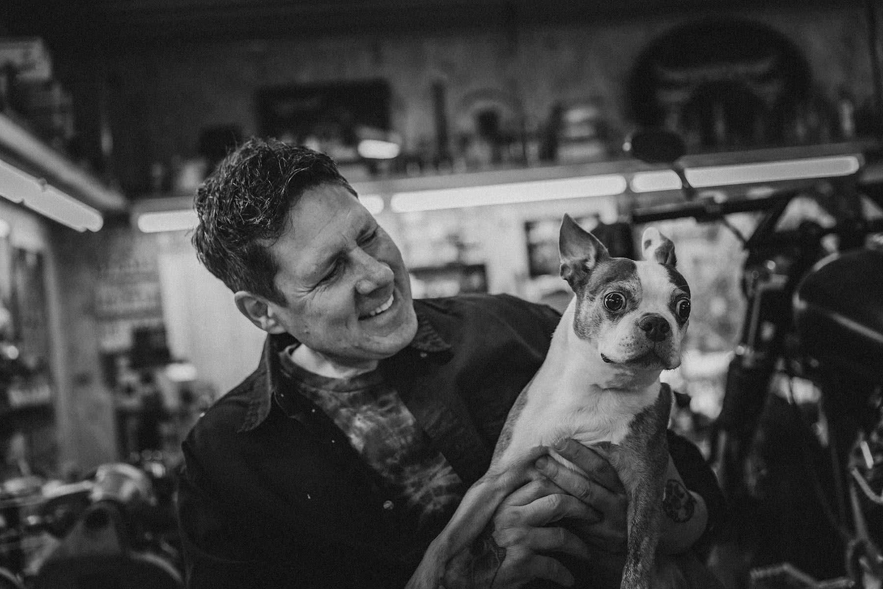 Matt with his dog at the studio