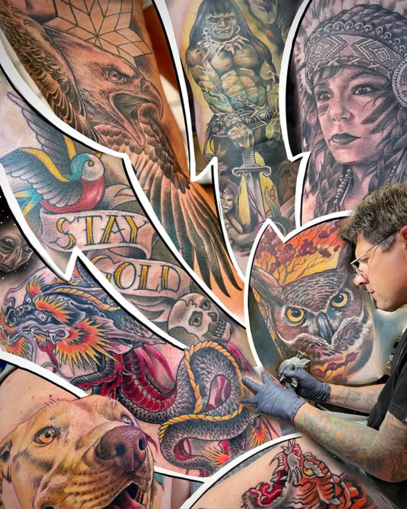 Portfolio collage showcasing range of styles